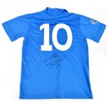 DIEGO MARADONA; a retro remake Napoli home shirt, signed to reverse with '10' printing, size L.