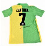 ERIC CANTONA; a Manchester United Umbro Newton Heath retro remake shirt, signed to reverse with '