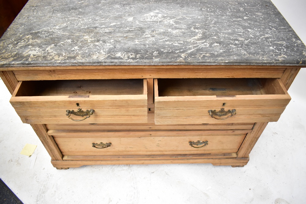 An old pine marble topped chest of two short over two long drawers, raised on bracket feet, length - Image 7 of 7