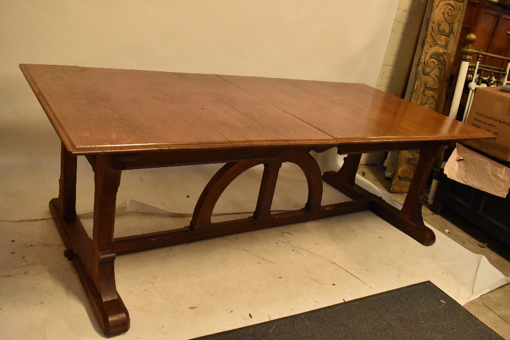 IN THE MANNER OF AUGUSTUS WELBY NORTHMORE PUGIN; an oak Gothic Revival dining table with moulded - Image 3 of 7