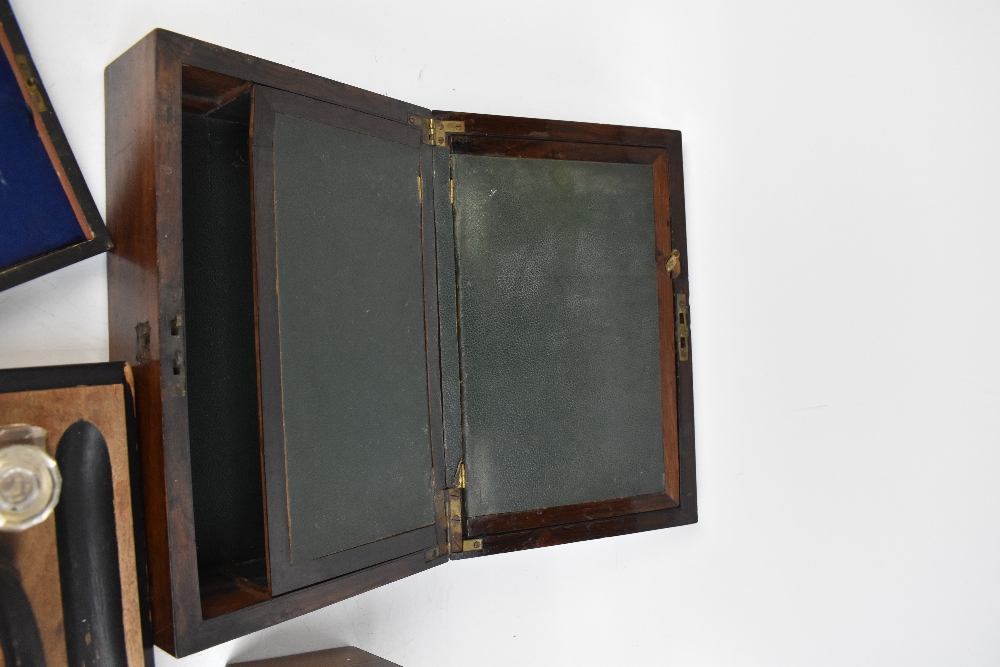 A 19th century brass bound rosewood writing slope (af), length 35.5cm, together with a rosewood - Image 3 of 5