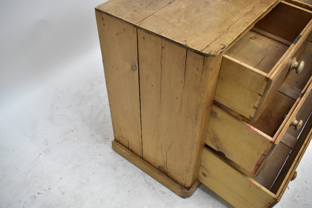 An old pine chest of two short over two long drawers, raised on plinth base, length 102, depth 41cm, - Image 5 of 5
