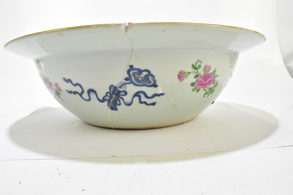 A large Chinese Canton Famille Rose bowl, painted with insects and floral sprays with gilt - Image 5 of 23