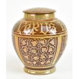 GLADYS ROGERS FOR PILKINGTON'S ROYAL LANCASTRIAN; a small lustre lidded jar with Latin script 'Verus