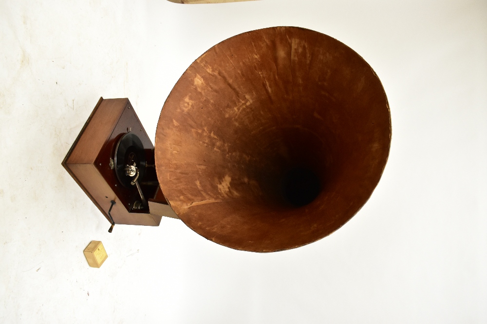 EMG; a Mk. X mahogany cased clockwork gramophone with huge later Xb papier-mâché horn, the arm - Image 3 of 10