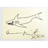 DAMIEN HIRST (British, born 1965); a black ink sketch on cream card, study of a shark (c.2018),
