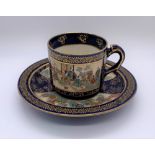 KINKOZAN; a Japanese Meiji period Satsuma cup and saucer decorated with panels of seated figures