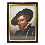 A Victorian reverse painted glass double sided painting depicting a Cavalier, apparently unsigned,