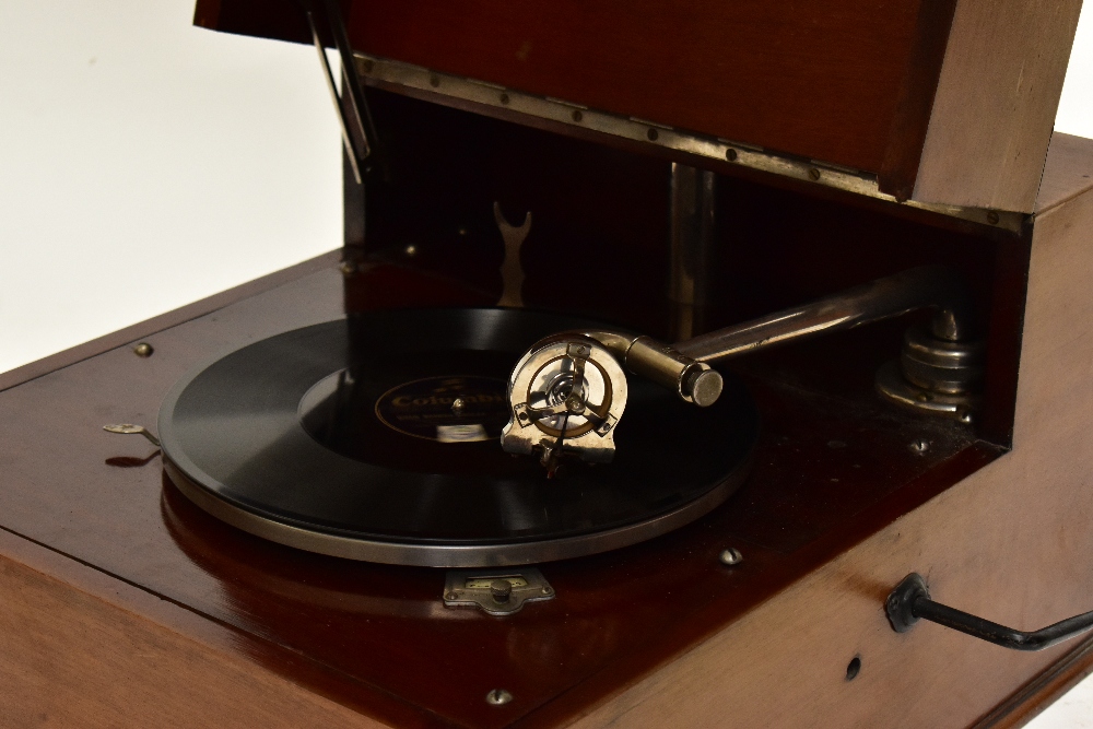 EMG; a Mk. X mahogany cased clockwork gramophone with huge later Xb papier-mâché horn, the arm - Image 4 of 10