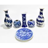 Six pieces of Chinese blue and white porcelain to include an early 20th century sleeve vase