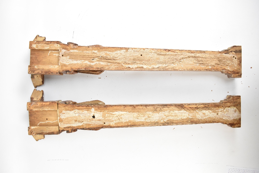 Two late 19th/early 20th century stained oak furniture sections with moulded cornices above lion - Image 5 of 5