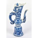 A Chinese transfer decorated blue and white ewer, height 21.5cm, with apocryphal printed marks to