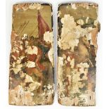 An interesting and early pair of oils on panel, each with remnants of paint depicting a battle