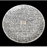 GRAYSON PERRY (born 1960); '100% Art', a porcelain word plate, made in association with The Holburne