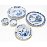 Four pieces of 18th century Chinese export porcelain decorated in underglaze blue with landscapes