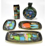 ERIC LEAPER; five pieces of assorted ceramics to include a moon flask, height 29cm, rectangular