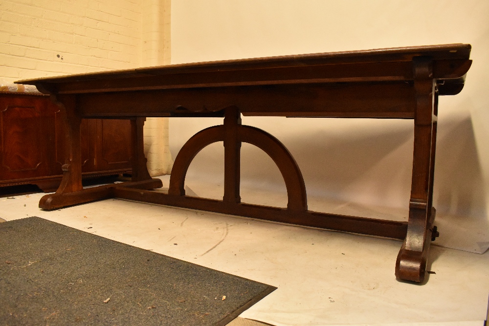IN THE MANNER OF AUGUSTUS WELBY NORTHMORE PUGIN; an oak Gothic Revival dining table with moulded - Image 4 of 7