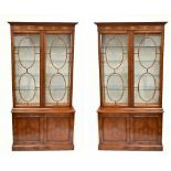 A good pair of reproduction yew wood freestanding bookcases/display cabinets, height 209cm, width