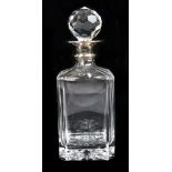 An Elizabeth II hallmarked silver mounted and clear glass decanter of square section, Birmingham