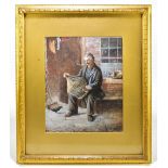 GEORGE PERKINS OF MANCHESTER; watercolour, seated old man with birdcage, signed lower left and dated