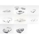 BARRY KENYON; two pencil drawings depicting classic cars, signed and dated '88 lower right, 42 x