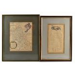 BLOME (RICHARD); a map of Buckinghamshire, 32 x 25.5cm, together with a framed marriage certificate,