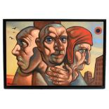 ***WITHDRAWN*** PETER HOWSON OBE (Scottish, born 1958); large oil on canvas, 'Red Helmet', signed,