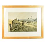BRIAN NOLAN (born 1931); watercolour, landscape with barbed wire and wall, signed, 38 x 56cm, framed