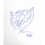 JEFF KOONS (American, born 1955); a blue ink sketch on white card, stylised floral study (2014),