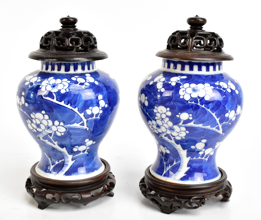 A pair of late 19th/early 20th century Chinese blue and white porcelain vases decorated with
