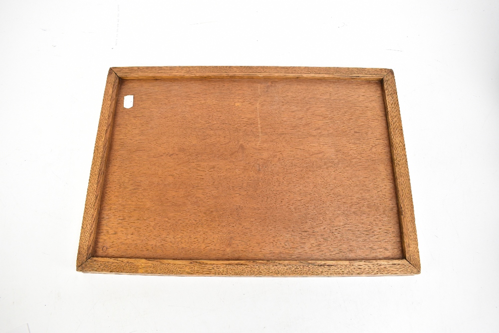 An early 20th century oak serving tray with carved border and inset King George VI Coronation - Image 3 of 3