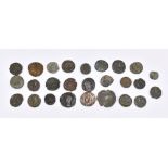 A group of Roman Empire and later bronze coins including Constantinian examples. Provenance: a