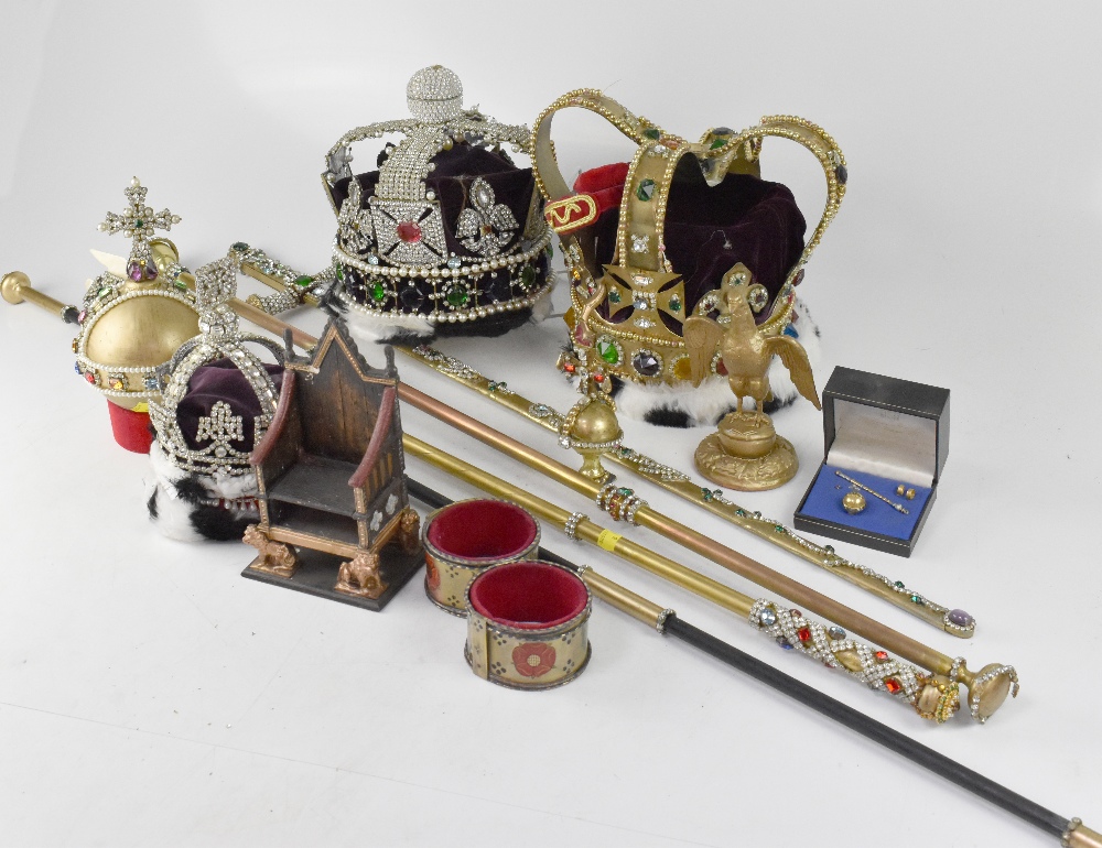 A mixed modern craft made replica crown jewels etc, to include a copy of St Edwards Crown,