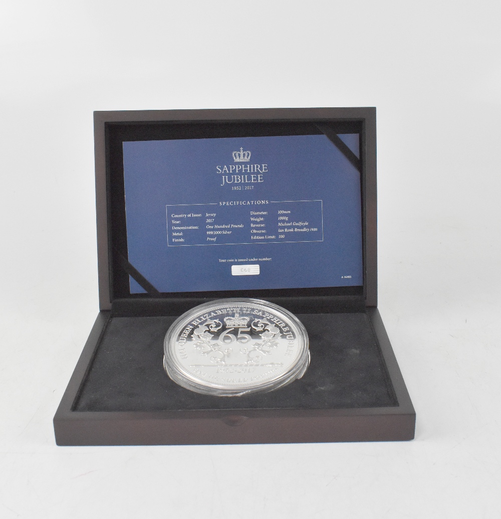 A 2017 'The Sapphire Jubilee' (1952 - 2017) silver kilo coin, limited edition no.68/100.