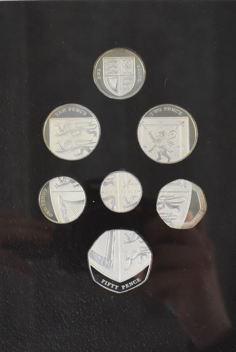 A 2008 'Royal Shield of Arms' silver proof collection consisting of seven coins with the