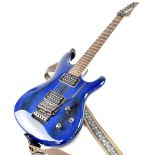 An Ibanez JS series electric guitar, 006967, electric blue finish with steel strings, length 97cm.