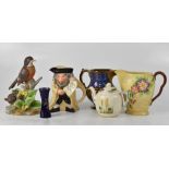 A quantity of various ceramic wares to include character jugs, lustre ware jug,