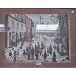 After Lowry; six colour lithograph prints of various Lowry pictures, four 45 x 61cm, 45 x 54cm,