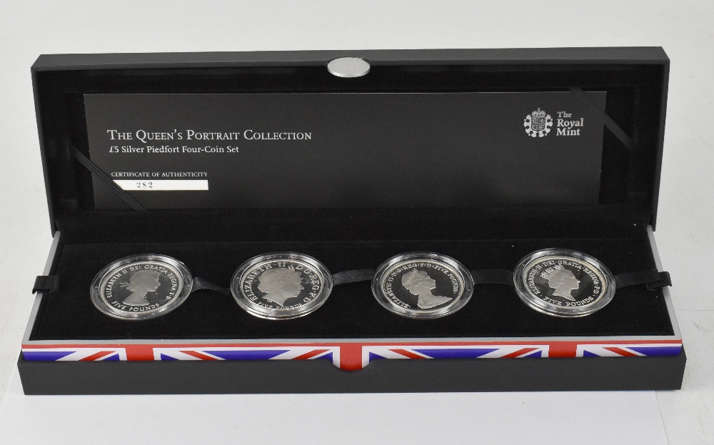 A 'Queen's Portrait', four £5 silver coin set, piedfort, proof limited edition no.282/2,700.