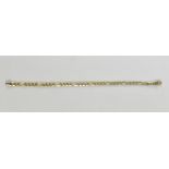 A 9ct yellow gold figaro link bracelet with a texture white pattern to each link end, length 18cm,