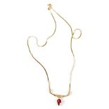 A 14ct yellow gold ruby and diamond necklace,