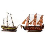 Two scratch-built sailing vessels to include a 19th century warship in full sail,