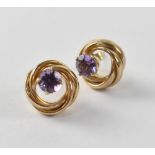 A modern pair of 9ct gold and amethyst earrings,
