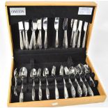 An oak-cased Oneida 'Malvern' sixty-piece canteen of cutlery for eight persons.