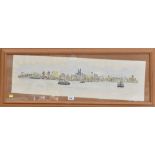 After Ian Pendleton; panoramic hand coloured print, Liverpool from the Mersey,