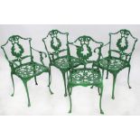 A Victorian-style metal green painted garden table, diameter 80cm,