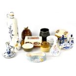 A quantity of ceramics to include blue and white Delftware, blue and white Delft tile,