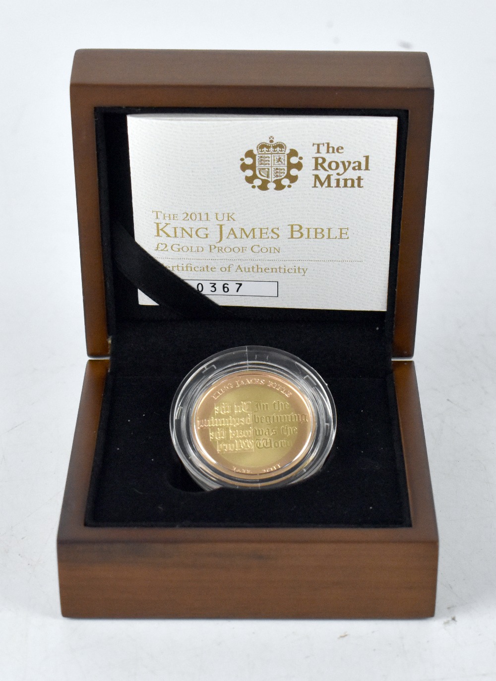 A 2011 'King James Bible' £2 gold coin, proof, limited edition no.367/1,000. - Image 2 of 2