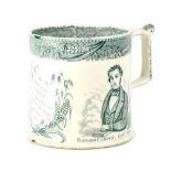 A 19th century green and white transfer 'Corn Laws' cider mug with motto 'By the efforts of the