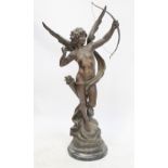 A late 19th century spelter figure of Cupid with a bow and arrow,